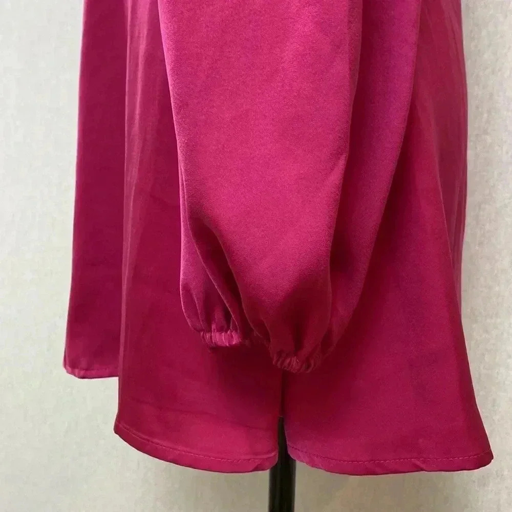 Miss Lola Fuchsia Cutout Mini Dress Plunge V Neck Long Sleeve NWT Size Small - Picture 10 of 14